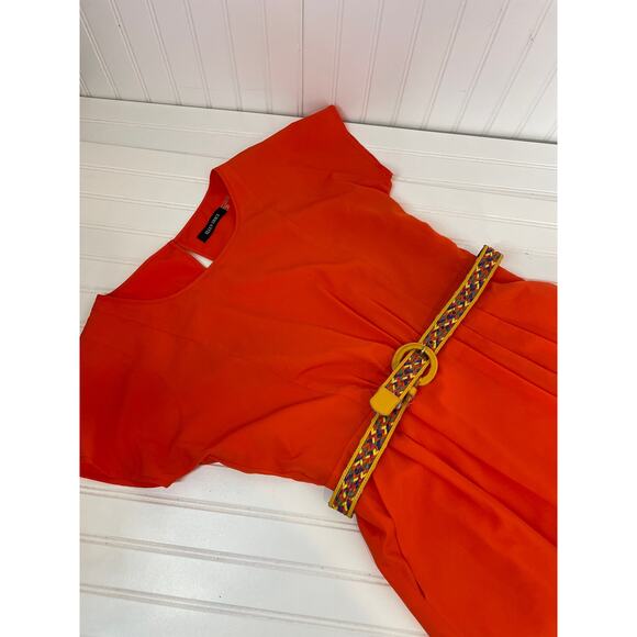 Ellen Tracy Womens Maxi Dress Red Short Sleeve Pocket Belted Short Sleeve Sze 8 - Picture 1 of 8